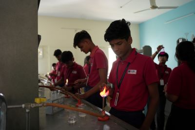Science laboratory at Alpha International School Ahmedabad – practical experiments and ICSE lab facilities