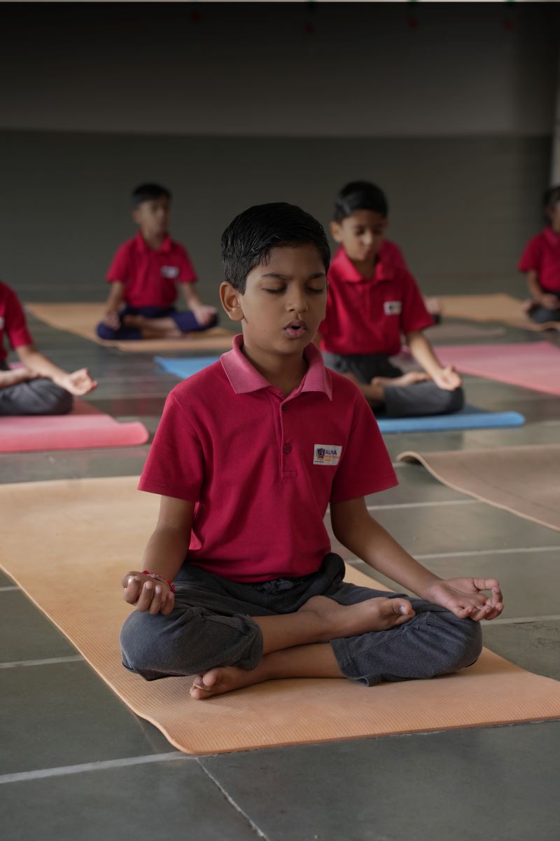 Yoga class at Alpha International School Ahmedabad – student wellness and physical fitness program